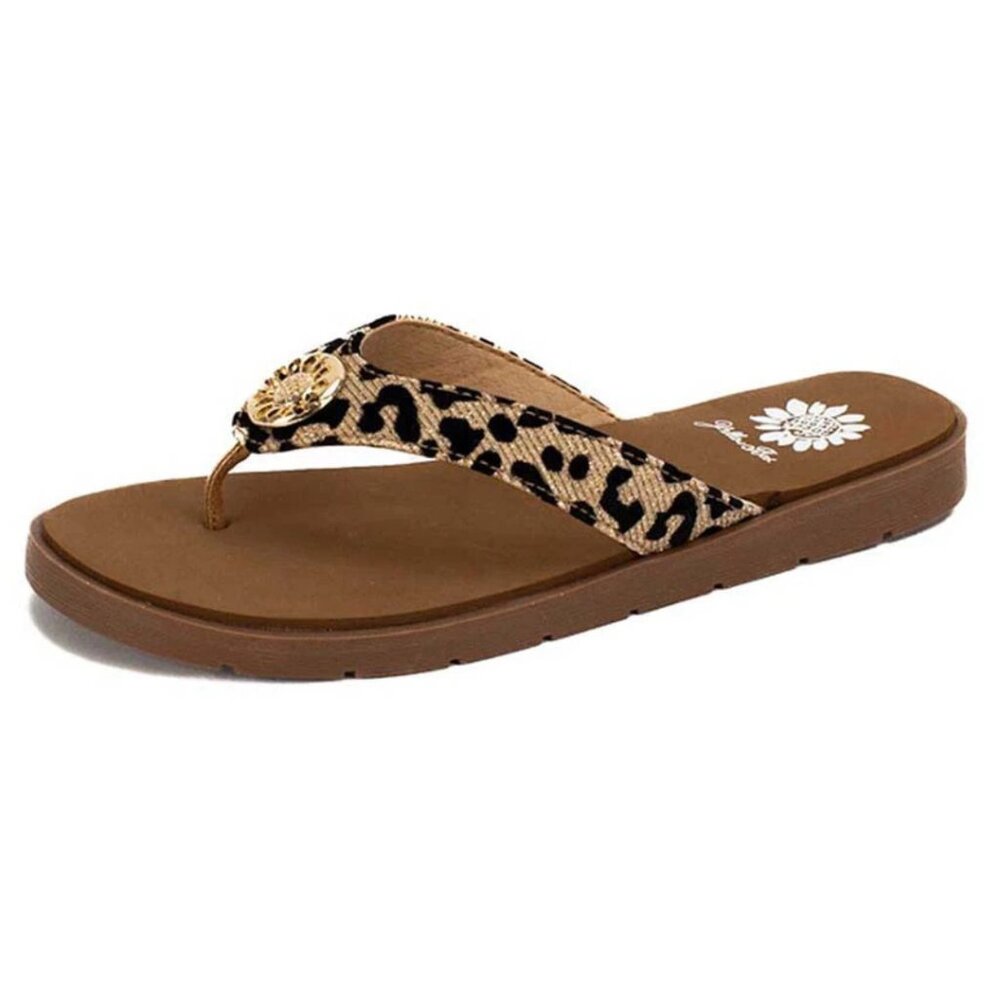 Yellow Box Felcia Leopard Print Flip Flops